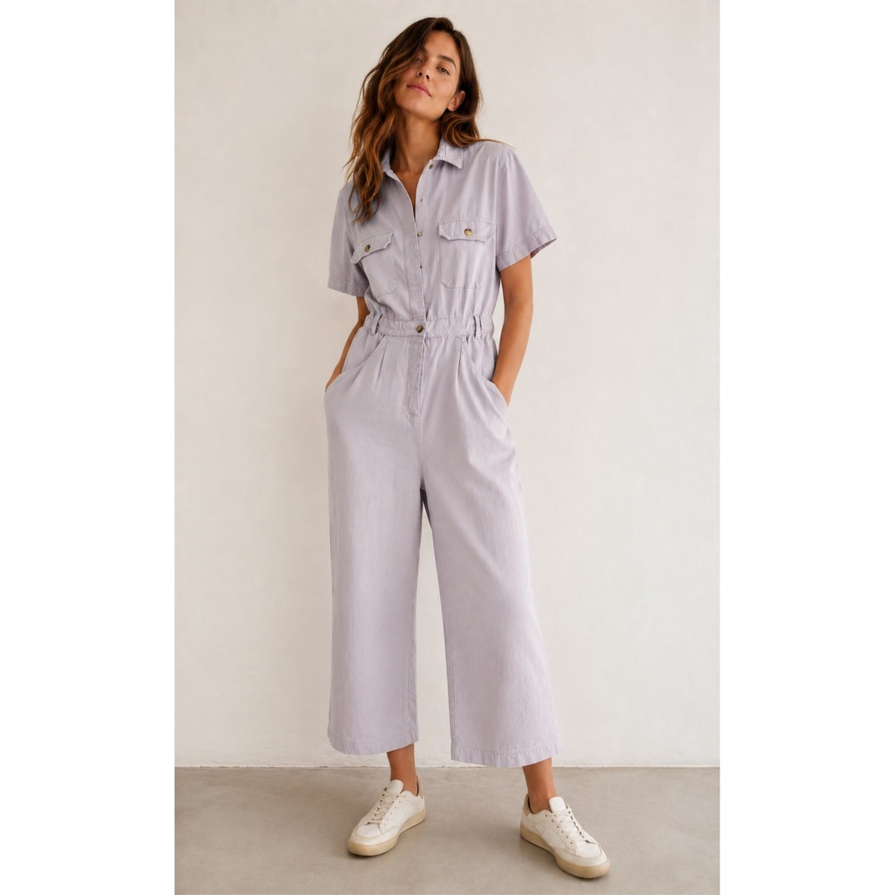 HarperSage HS Canvas Jumpsuit Sz M Faint Lilac Utility Wide Leg Workwear